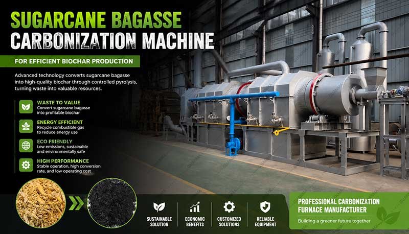 Sugarcane Bagasse Carbonization Machine for Efficient Biochar Production